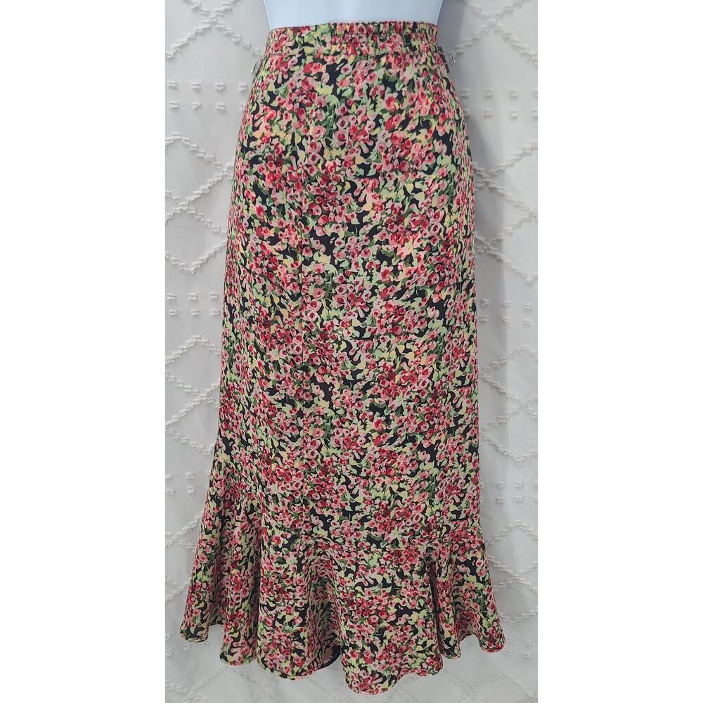Vintage Boho Chic Maxi skirt Christopher Banks reversible floral office SZ L - Picture 4 of 11